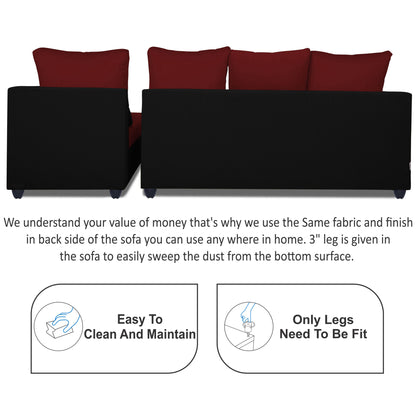 Adorn India Zink Straight line L Shape 6 Seater Sofa Plain Cushion (Maroon & Black)