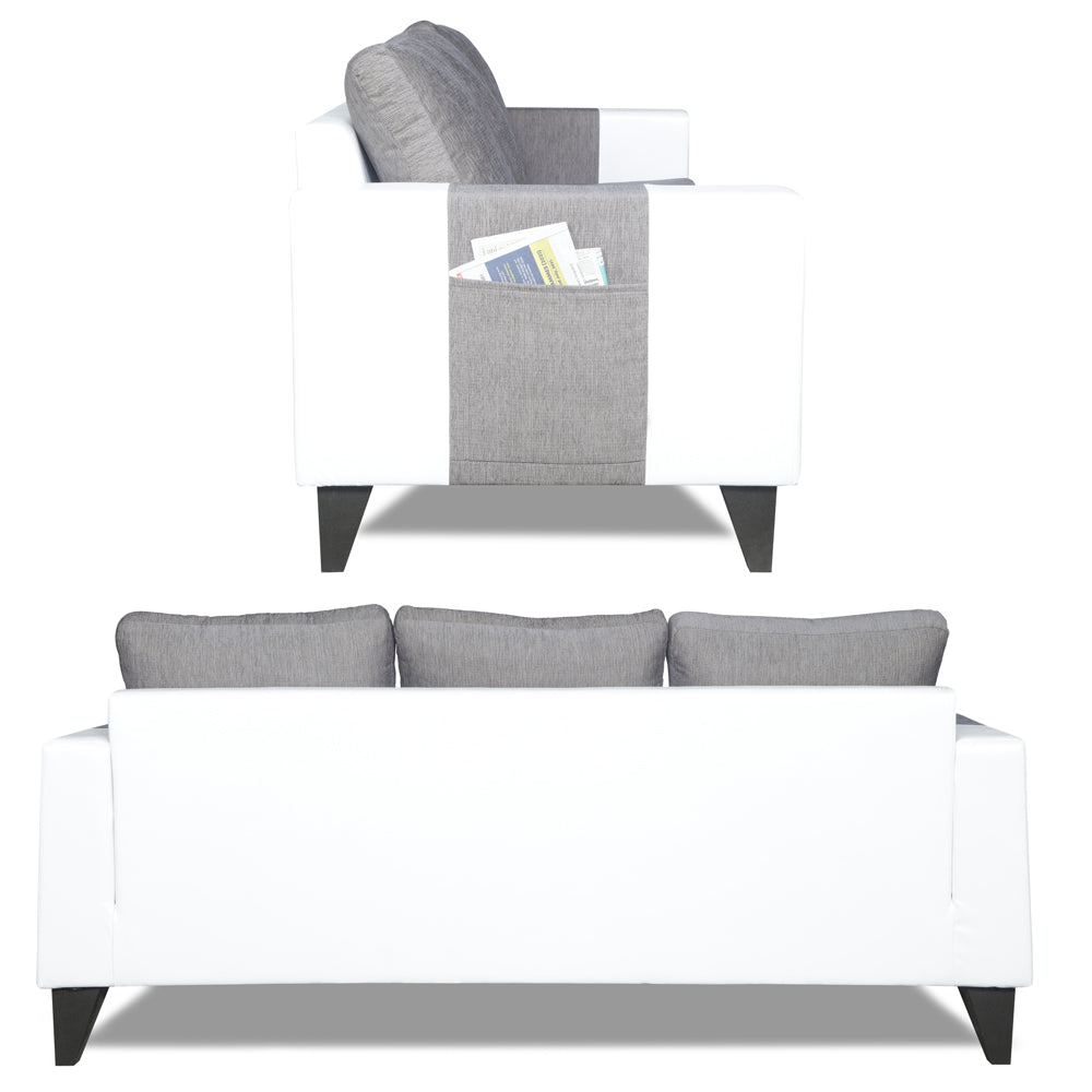 Adorn India Ashley Plain Leatherette Fabric 3-2-1 Six Seater Sofa Set (Grey & White) (3 Year Warranty)