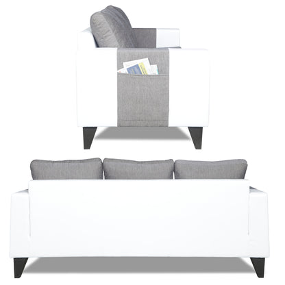 Adorn India Ashley Plain Leatherette Fabric 3-2-1 Six Seater Sofa Set (Grey & White) (3 Year Warranty)