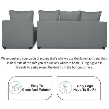Adorn India Zink Straight line L Shape 6 Seater Sofa with Plain Cushion (Grey)