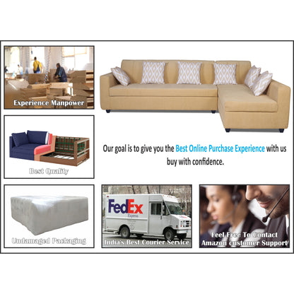 Adorn India Rio Highback L Shape 6 Seater Sofa Set (Right Hand Side) (Beige) (3 Year Warranty)