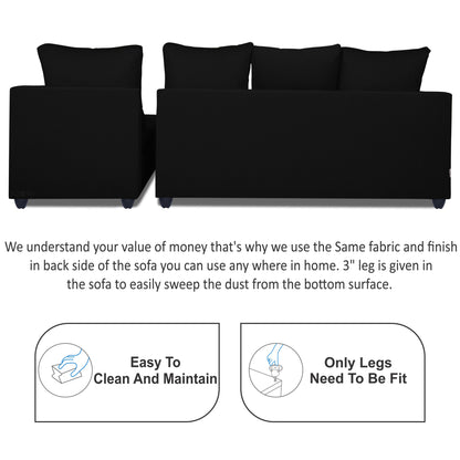 Adorn India Zink Straight line L Shape 6 Seater Sofa Plain Cushion(Black)