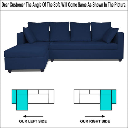 Adorn India Zink Straight line L Shape 5 Seater Sofa Plain Cushion (Left Side Handle)(Blue)