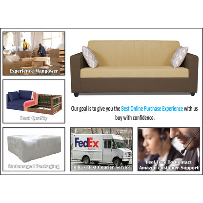 Adorn India Rio Highback 3 Seater Sofa (Brown & Beige) (3 Year Warranty)