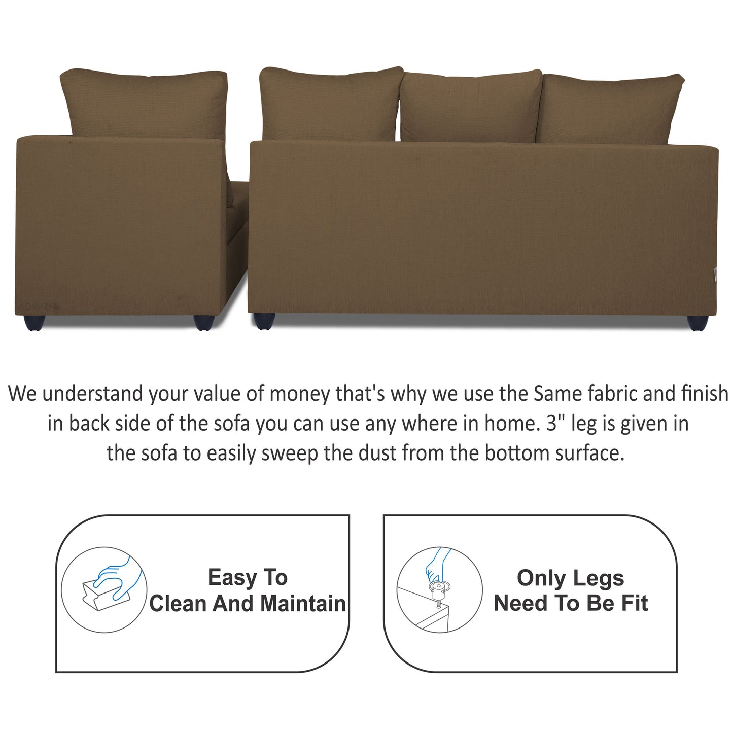 Adorn India Zink Straight line L Shape 6 Seater Sofa Plain Cushion(Camel)