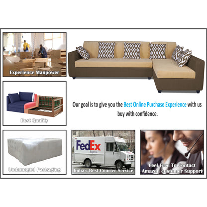 Adorn India Rio High Back L Shape 6 Seater Sofa Set (Right Hand Side) (Brown & Beige)