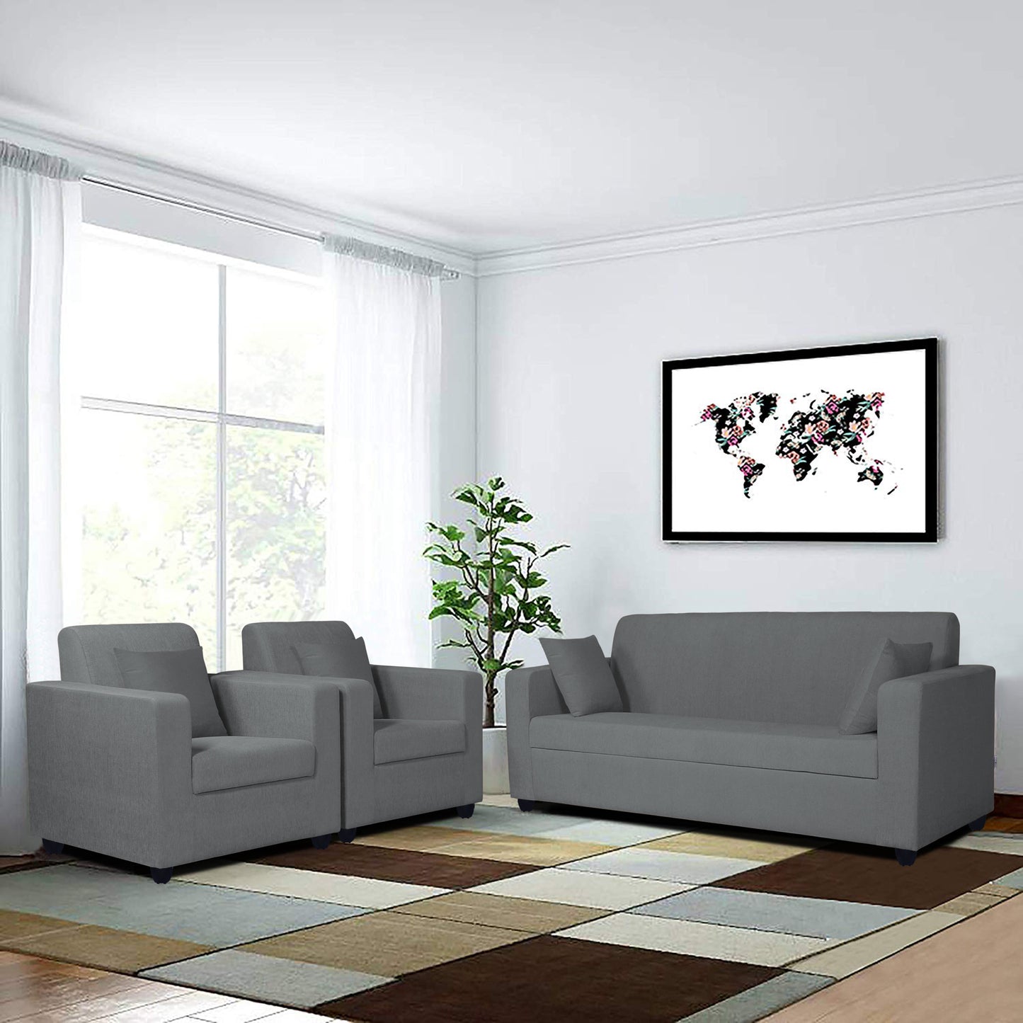 Adorn India Rio Decent 3-1-1 5 Seater Sofa Set (Grey) (3 Year Warranty)