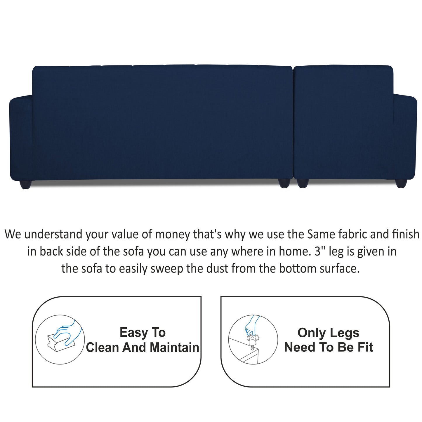 Adorn India Rio Highback L Shape 6 Seater corner Sofa Set (Left Side Handle)(Blue) (3 Year Warranty)