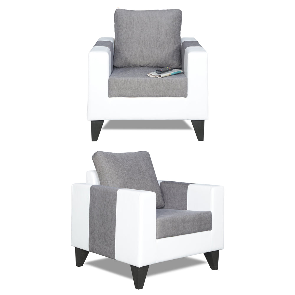 Adorn India Ashley Plain Leatherette Fabric 3-2-1 Six Seater Sofa Set (Grey & White) (3 Year Warranty)