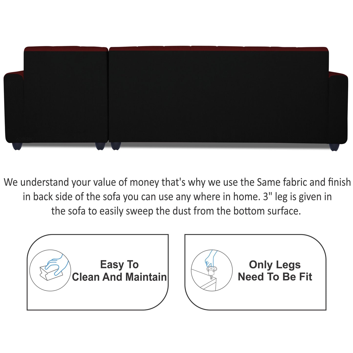 Adorn India Rio High Back L Shape 6 Seater Sofa Set (Right Hand Side) (Maroon & Black)