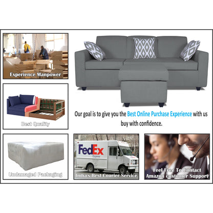 Adorn India Monteno L Shape 4 Seater Sofa Set (Grey) (3 Year Warranty)
