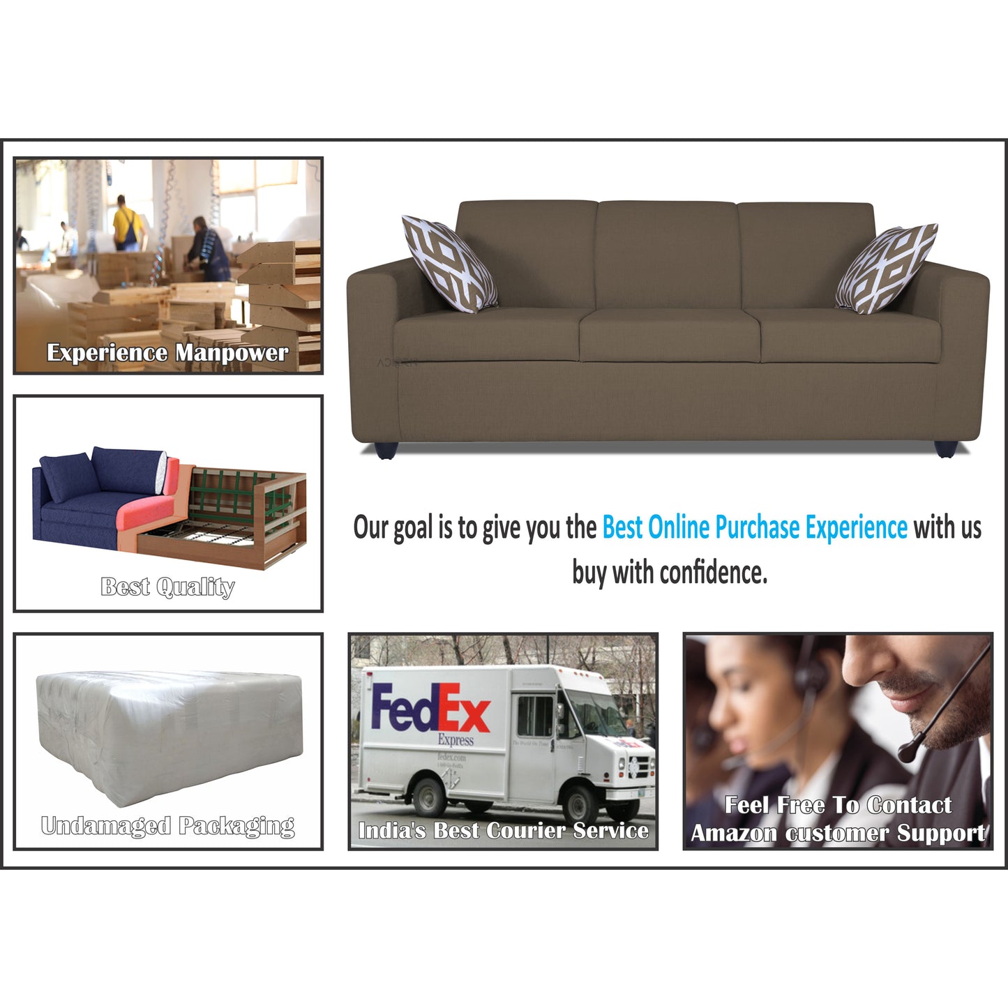 Adorn India Monteno 3-1-1 5 Seater Sal Sofa Set (Brown) (3 Year Warranty)