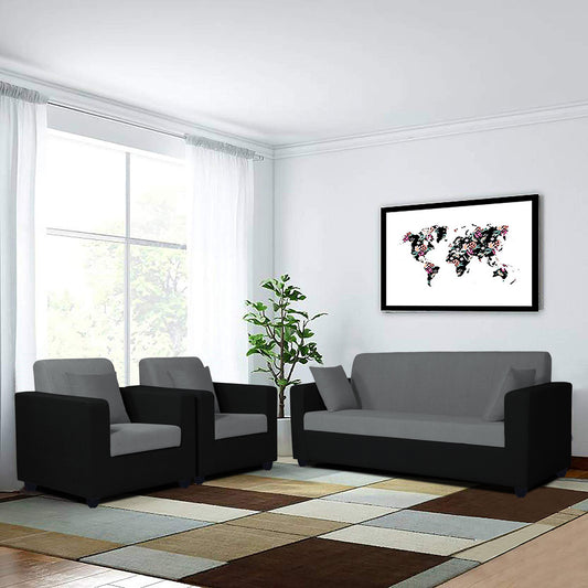 Adorn India Rio Decent 3-1-1 5 Seater Sofa Set (Grey & Black) (3 Year Warranty)