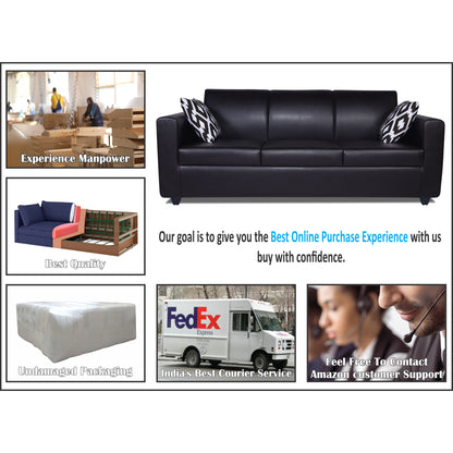 Adorn India Monteno Leatherette 3 Seater Sofa (Black) (3 Year Warranty)