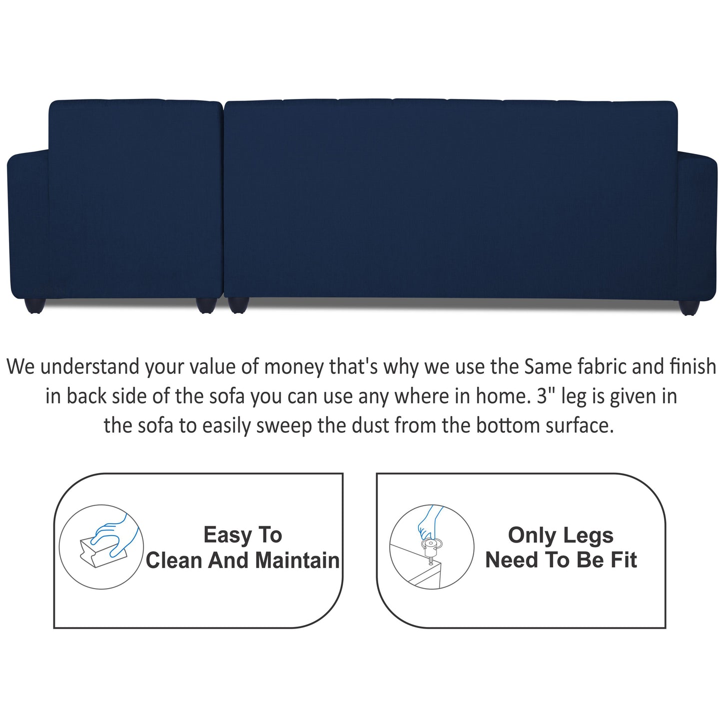 Adorn India Rio HighBack L Shape 6 Seater Sofa Set (Right Hand Side) (Blue) (3 Year Warranty)