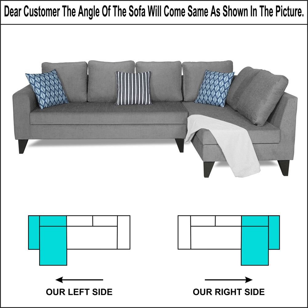Adorn India Bryson L Shape 6 Seater Sofa Set Plain (Right Hand Side) (Grey) (3 Year Warranty)