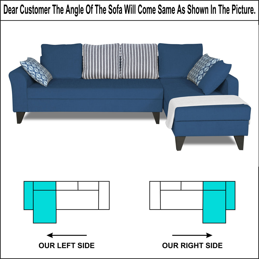 Adorn India Maddox Stripes L Shape 6 Seater Sofa Set RHS (Blue) (3 Year Warranty)