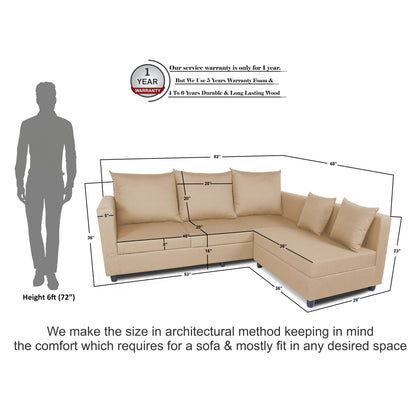 Adorn India New Straight Line Modular 5 Seater Sofa Set (Beige) - Wood