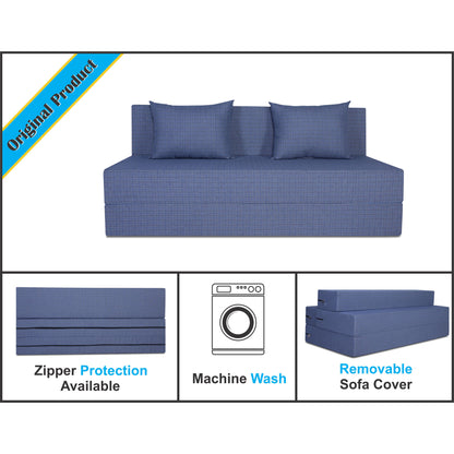 Adorn India Easy Three Seater Sofa Cum Bed Checks Design 5' x 6' (Grey)