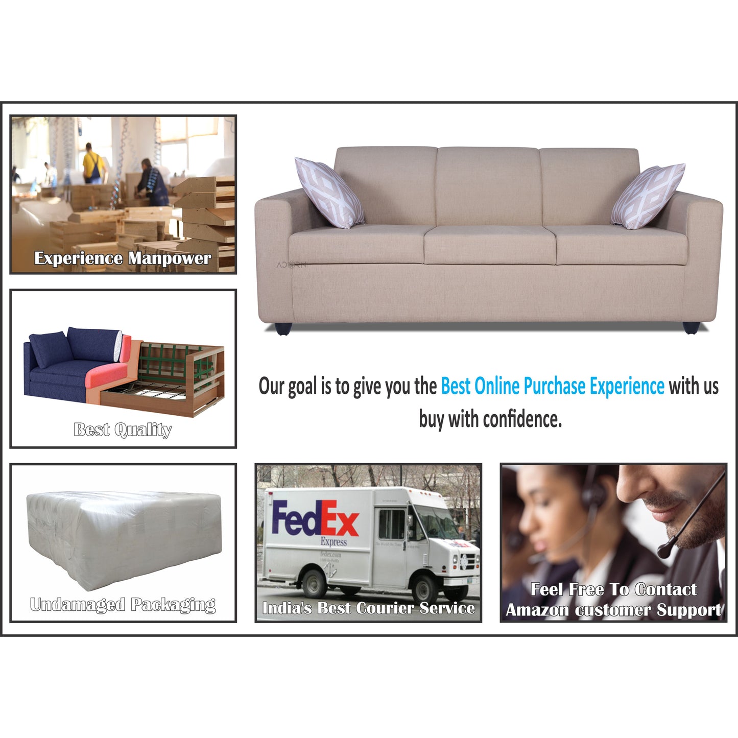 Adorn India Monteno 3-1-1 5 Seater Sofa Set (Beige) (3 Year Warranty)