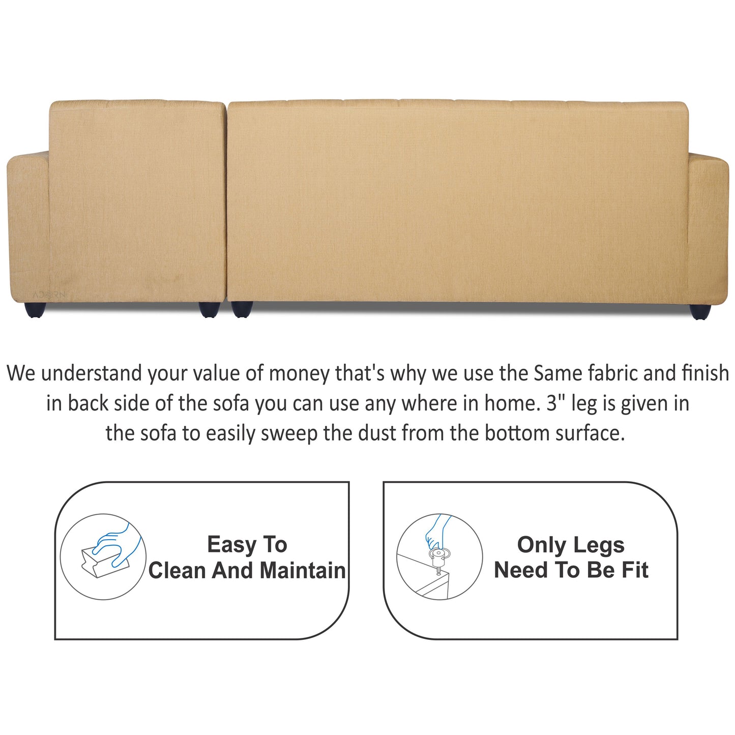 Adorn India Rio Highback L Shape 6 Seater Sofa Set (Right Hand Side) (Beige) (3 Year Warranty)