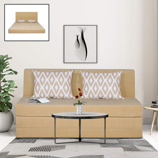 Adorn India Easy Highback Three Seater Sofa Cum Bed Rhombus 5' x 6' (Beige) (1 Year Warranty)