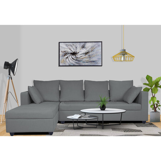 Adorn India Zink Straight line L Shape 6 Seater Sofa Plain Cushion (Left Side Handle)(Grey)