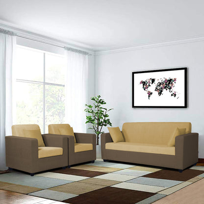 Adorn India Rio Decent Wooden 3-1-1 5 Seater Sofa Set (Brown & Beige)