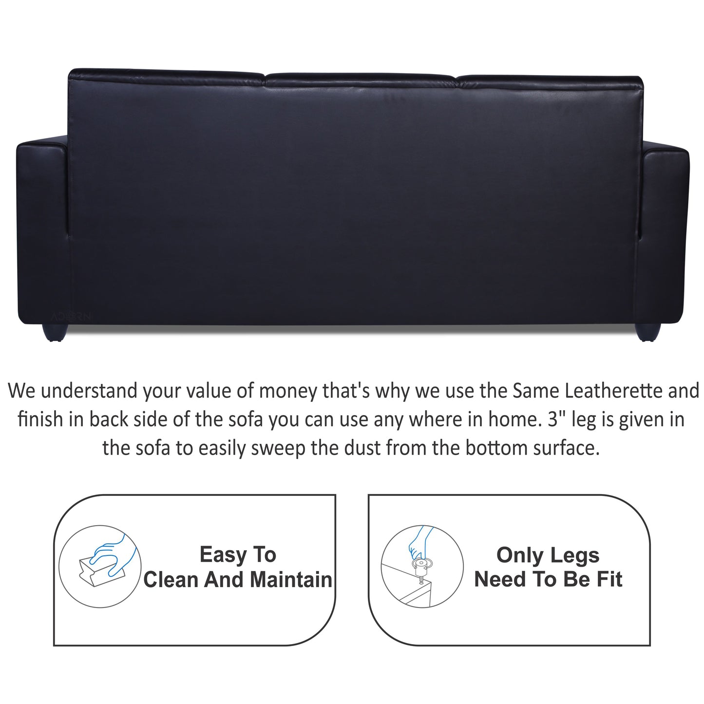 Adorn India Monteno Leatherette Modular 4 Seater Sofa Set (Black) (3 Year Warranty)