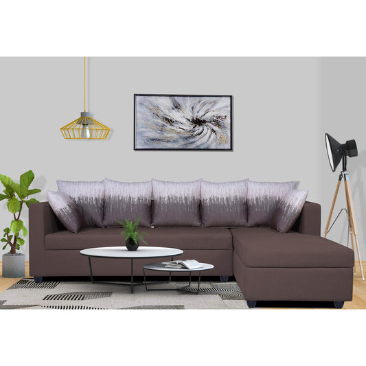 Adorn India Zink Straight line L Shape 6 Seater Sofa Wave Cushion (Brown)