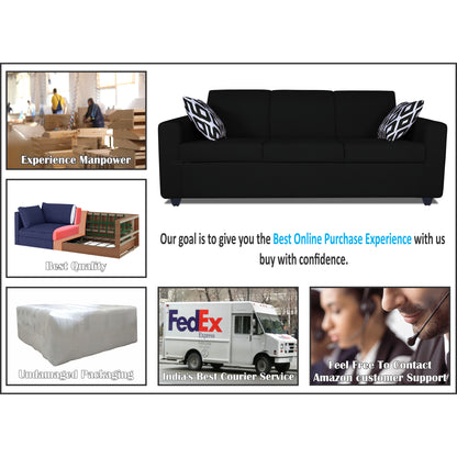 Adorn India Monteno 3 Seater Sofa (Black) (3 Year Warranty)