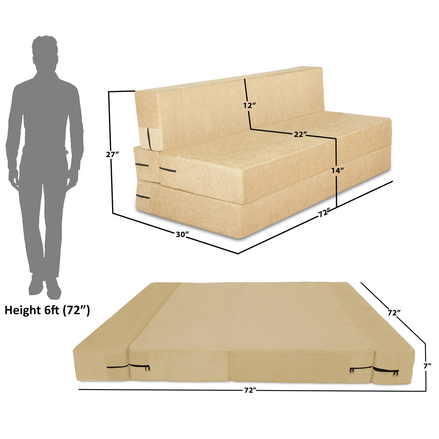 Adorn India Easy Three Seater Sofa Cum Bed Floral '6 x 6' (Beige), Foam