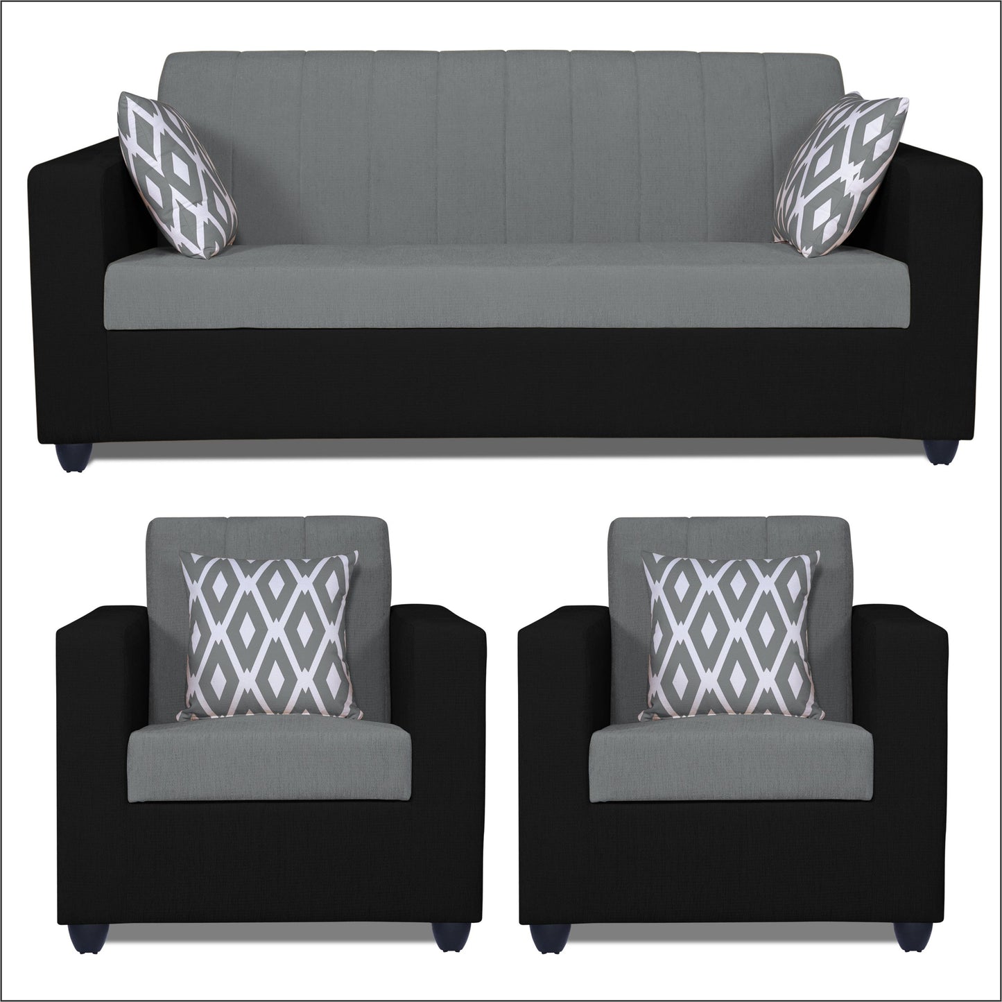 Adorn India Rio Highback 3-1-1 5 Seater Sofa Set (Black & Grey)