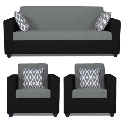 Adorn India Rio Highback 3-1-1 5 Seater Sofa Set (Black & Grey)