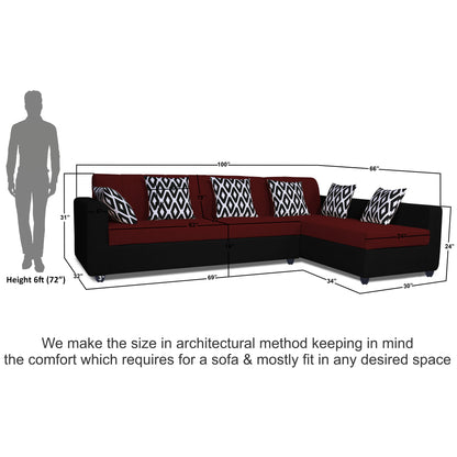 Adorn India Rio High Back L Shape 6 Seater Sofa Set (Right Hand Side) (Maroon & Black)