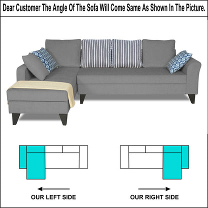 Adorn India Maddox Stripes L Shape 6 Seater Sofa Set LHS (Grey) (3 Year Warranty)