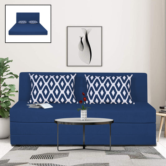 Adorn India Easy Highback Three Seater Sofa Cum Bed Rhombus 6' x 6' (Blue) (1 Year Warranty)
