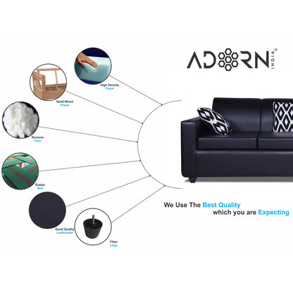 Adorn India Monteno Leatherette Modular 4 Seater Sofa Set (Black) (3 Year Warranty)