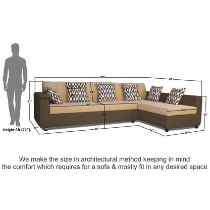 Adorn India Rio High Back L Shape 6 Seater Sofa Set (Right Hand Side) (Brown & Beige)