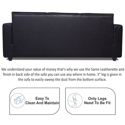 Adorn India Monteno Leatherette 3 Seater Sofa (Black) (3 Year Warranty)
