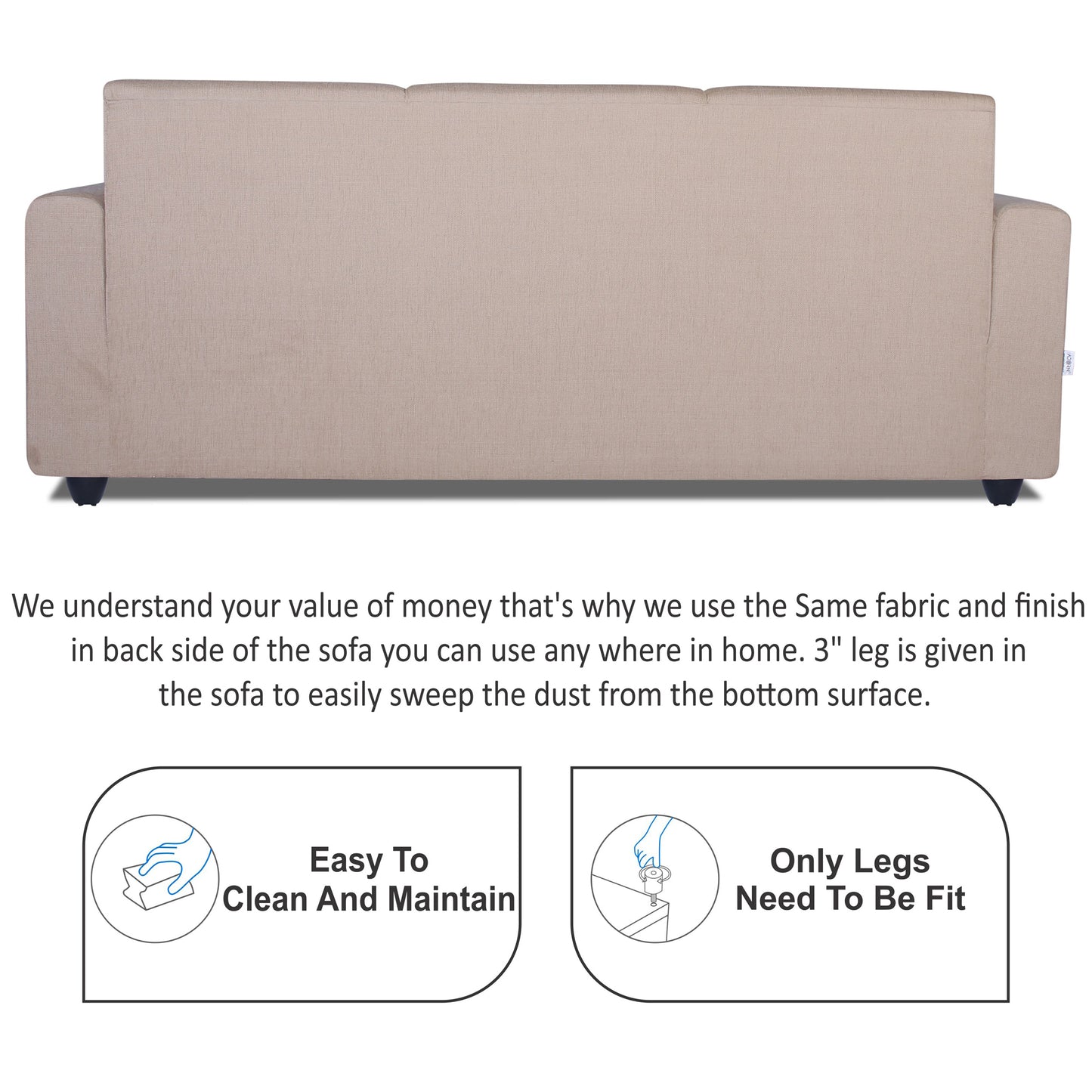 Adorn India Monteno 3 Seater Sofa (Beige) (3 Year Warranty)