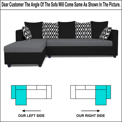 Adorn India Zink Straight line L Shape 6 Seater Sofa Rhombus Cushion (Left Side Handle)(Grey & Black)