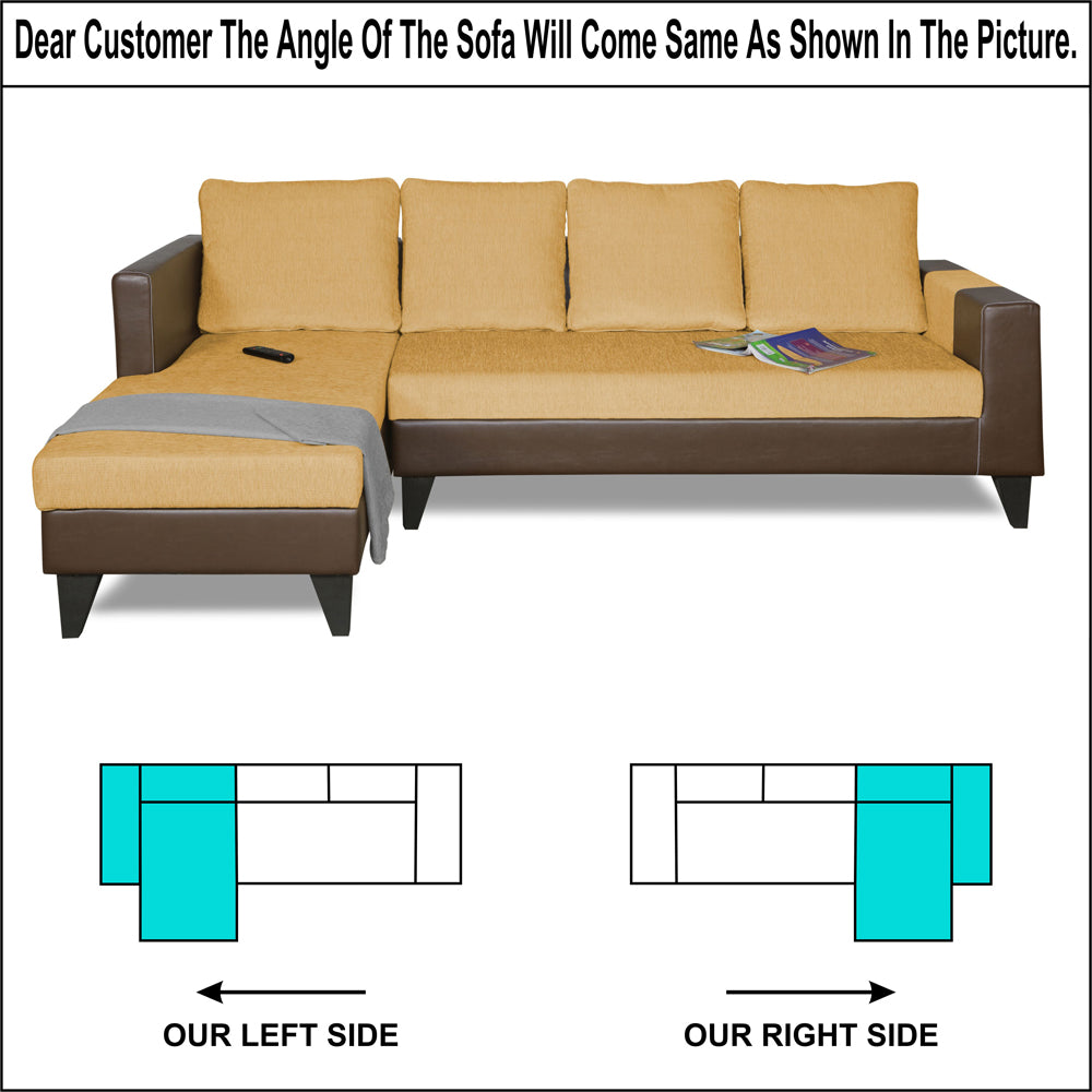 Adorn India Ashley L Shape 6 Seater Sofa Set Leatherette Fabric Plain (Left Hand Side) (Brown & Beige) (3 Year Warranty)