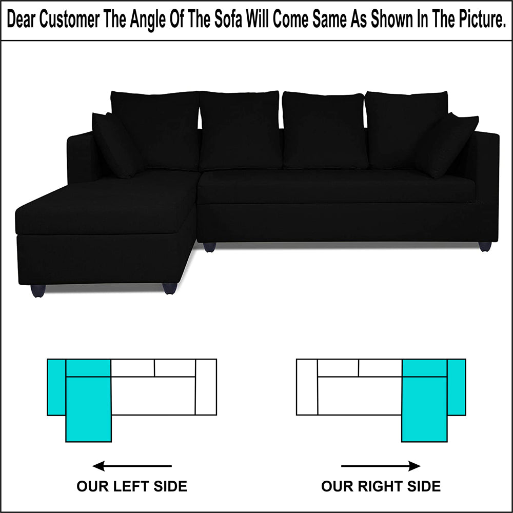 Adorn India Zink Straight line L Shape 5 Seater Sofa Plain Cushion (Left Side Handle)(Black), Wood, Foam