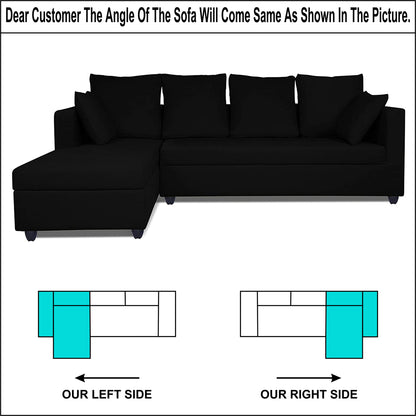 Adorn India Zink Straight line L Shape 5 Seater Sofa Plain Cushion (Left Side Handle)(Black), Wood, Foam
