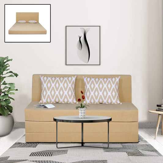 Adorn India Easy Highback Two Seater Sofa Cum Bed Rhombus 4' x 6' (Beige) (1 Year Warranty)