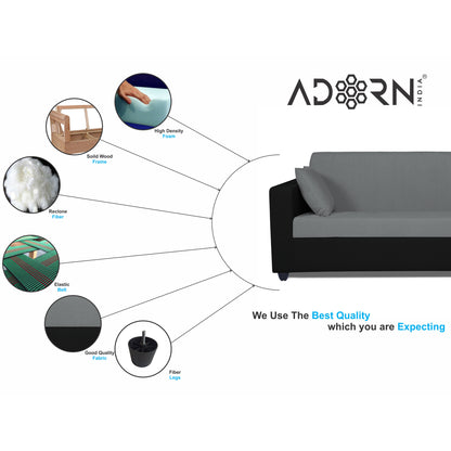 Adorn India Rio Decent 3-1-1 5 Seater Sofa Set (Grey & Black) (3 Year Warranty)