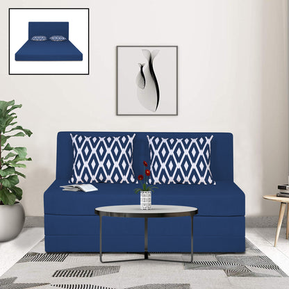 Adorn India Easy Highback Two Seater Sofa Cum Bed Rhombus 4' x 6' (Blue) (1 Year Warranty)