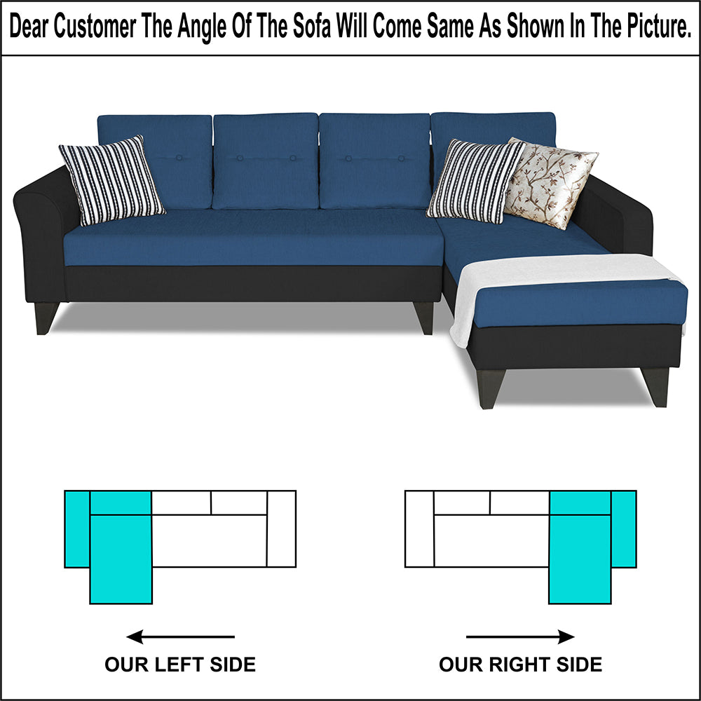 Adorn India Maddox Tufted L Shape 6 Seater Sofa Set RHS (Blue & Black) (3 Year Warranty)