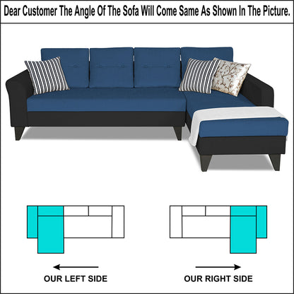Adorn India Maddox Tufted L Shape 6 Seater Sofa Set RHS (Blue & Black) (3 Year Warranty)